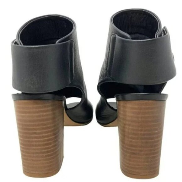 Vince Faye Black Leather Open Toe Cut Out Heel Ankle Booties - Size 8 EU 38 - Picture 5 of 9